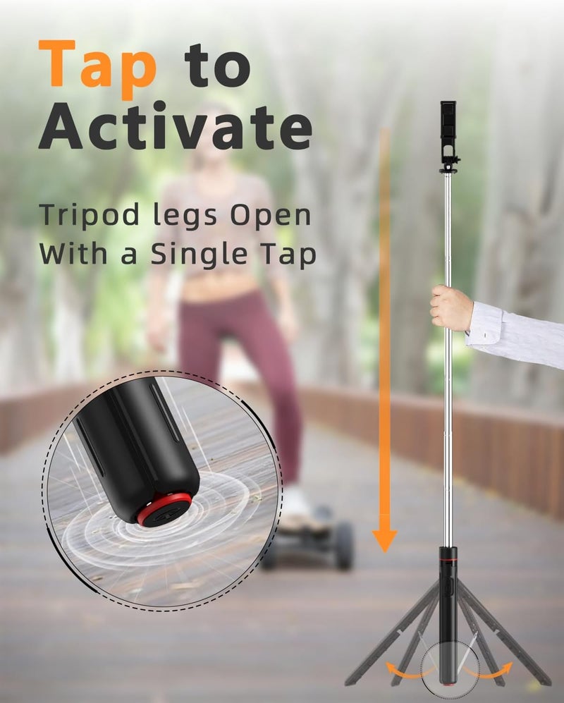 Kingjoy 67" Camera Tripod & Phone Selfie Stick, Lightweight Portable Travel Tripod Stand with Wireless Remote, Auto Pop Open Tripod,Compatible with Phone/iPhone/Camera for Photography & Vlogging - Image 2